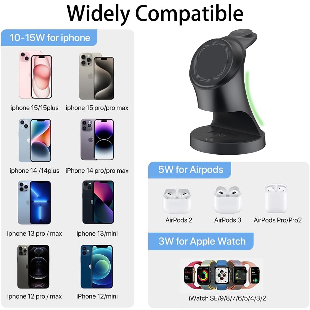 Stazione di ricarica 3 in 1 per dispositivi Apple 18 W Fast Mag-Safe Charger Stand Stazione di ricarica wireless magnetica per iPhone16 15 14 13 12 Pro/Pro Max/Plus/Mini AirPods