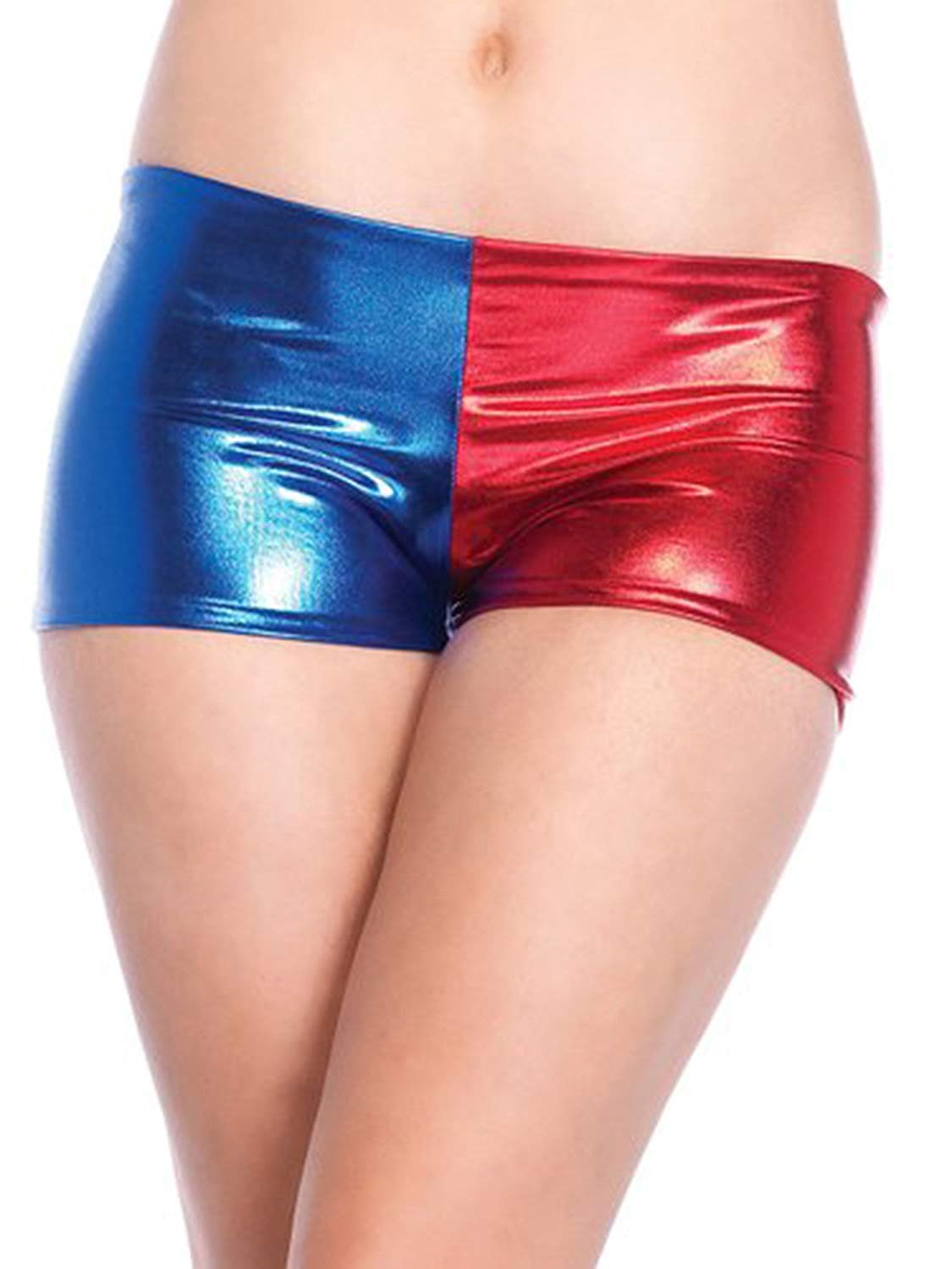Girlzwalk Women's Short Red Blue Metallic Red & Royal Blue Hot Sexy Shorts Wet Look Shiny Hot Pants - Bronze - Medium