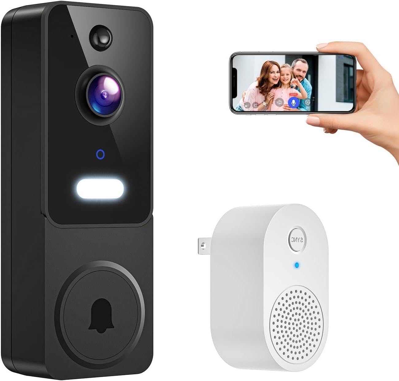 Video Doorbell Camera 1080p Wireless Wi-Fi Camera with AI Motion Detection, Cloud Storage, Two Way Talk, Night Vison,2.4G Wi-Fi, Battery Powered