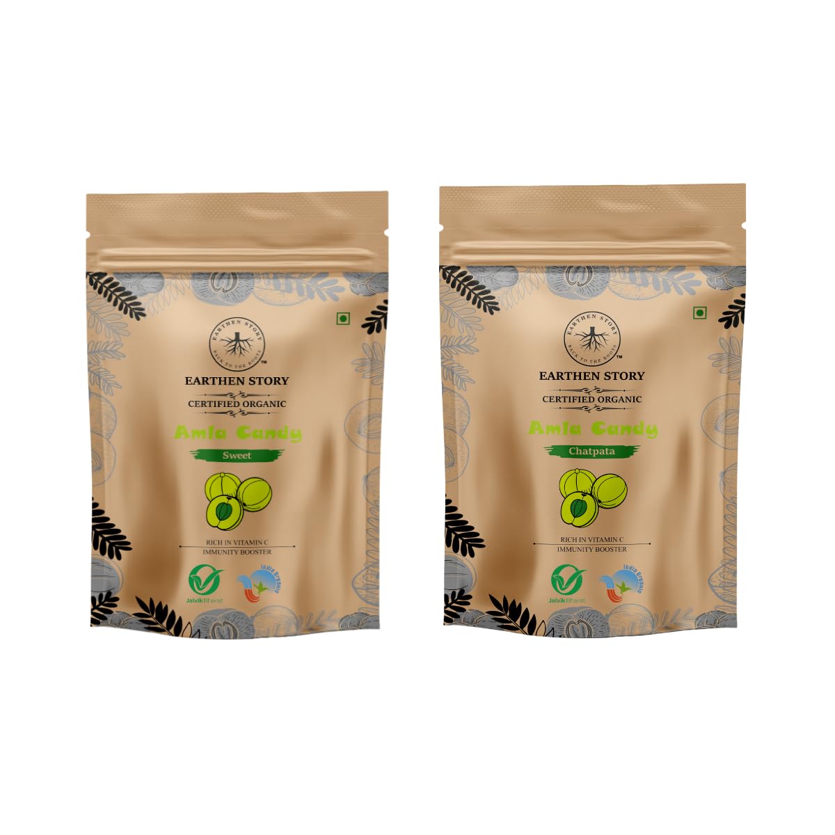 Earthen Story Certified Organic Amla Candy Combo – Sweet & Chatpata Flavors, 400g (2 x 200g) | Dry Gooseberry Rich in Vitamin C | Immunity Booster | Healthy Snack & Mouth Freshener | No preservatives