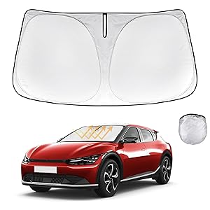 Sunshade for EV6 Windshield Sun Shade Custom Fit for Kia EV6 2022 2023 2024 2025 Accessories 2 Layers Front Window Shield Sun Visor 240T Material Windshield Cover Protector Block UV Rays Heat