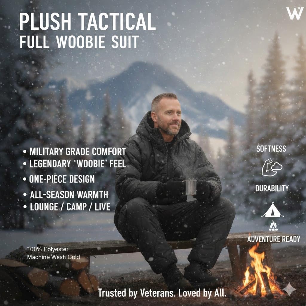 Woobie Plush One Piece, Adult Hooded Zip Up Insulating Layer - Field Jacket Liner Material