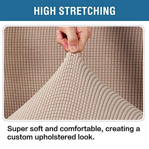 Image of H.VERSAILTEX Ottoman Cover Slipcover Rectangle Fit Length 29 inch-34 inch Footrest Sofa Slipcovers Stool Cover Footstool Protector Covers Feature Stretch Thick Soft Jacquard Fabric Removable Washable - Sand