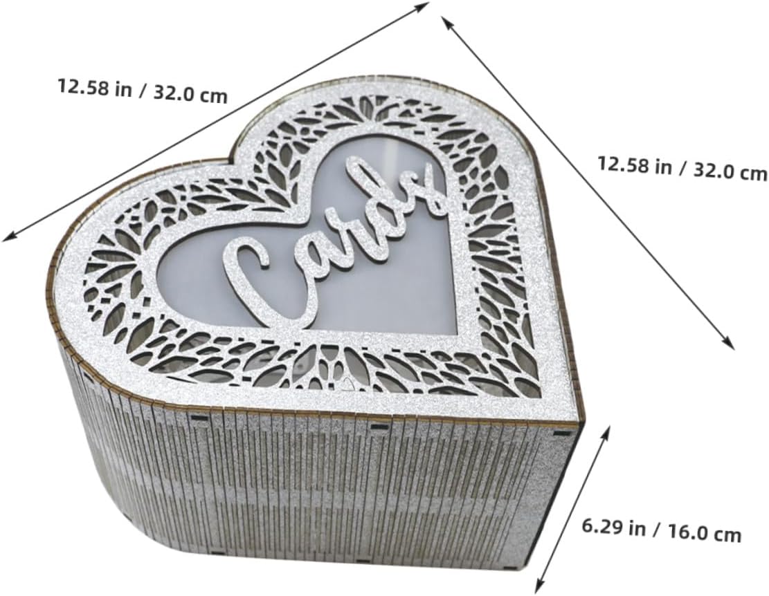 Gadpiparty Wooden Heart-shaped Hollow Card Box with Glitter, Envelope Money Storage Box for Wedding, Birthday, Valentine’s Day, Anniversary, Graduation Party Decoration