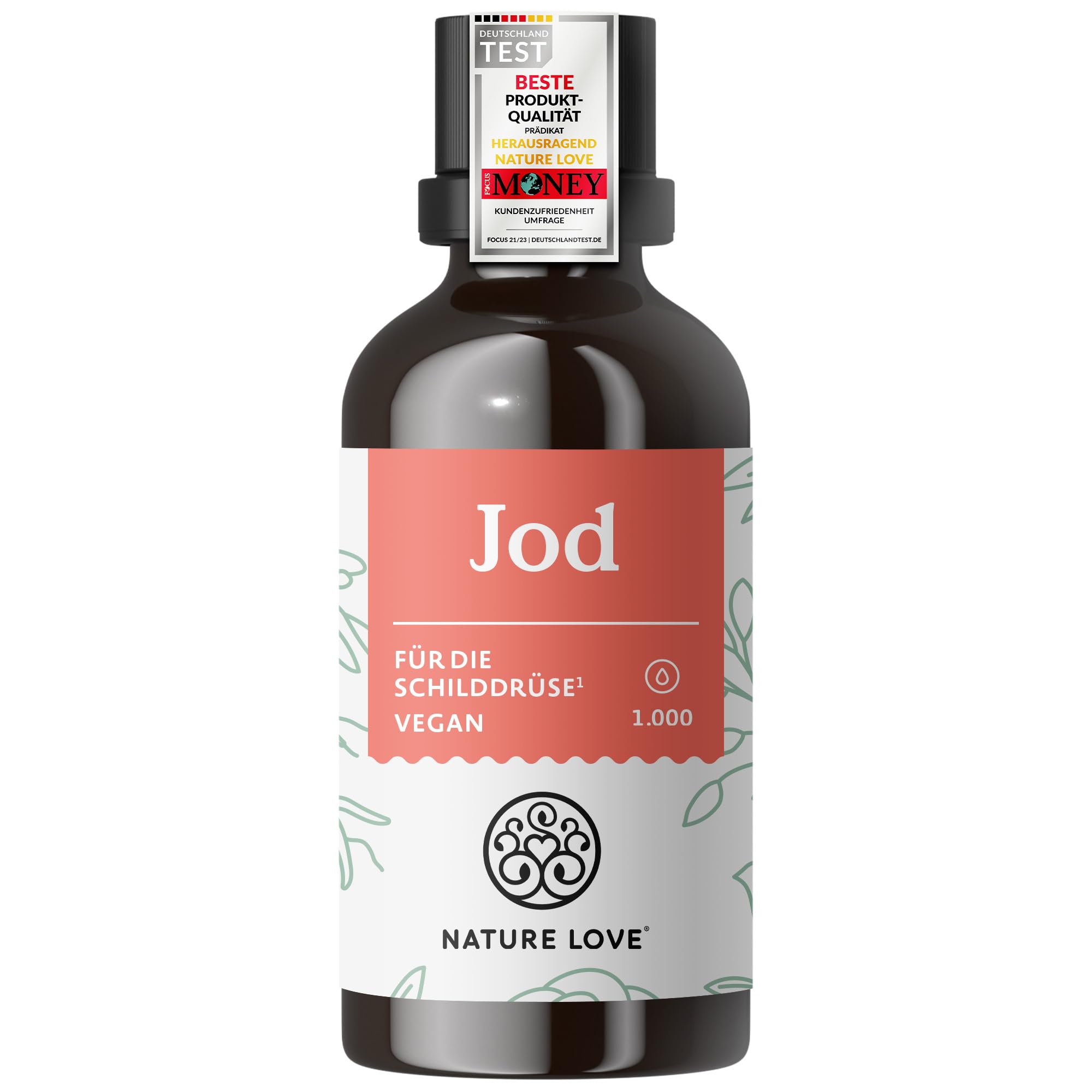 NATURE LOVE® Jod Tropfen - 150µg 50ml - alkoholfrei und vegan - geschmacksneutral, hoch bioverfügbar - hochdosiert & laborgeprüft