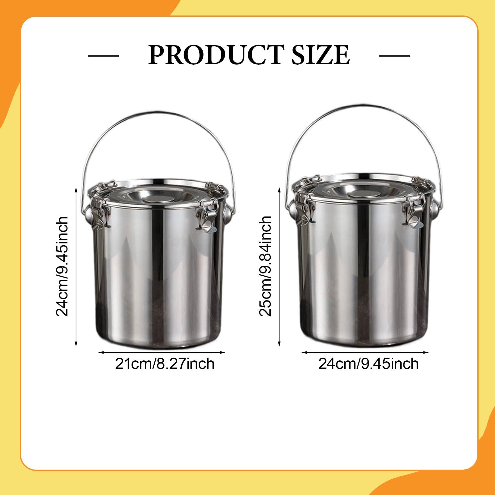 Cubo de Acero Inoxidable Sellado, Práctico Contenedor de Transporte con Tapa, Cubo para Alimentos Y Leche, Ideal para El Hogar, Hotel, 24x25cm