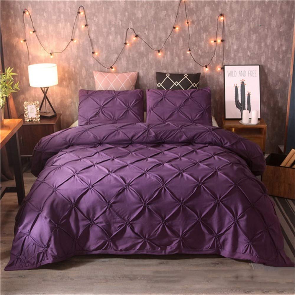 Housse de couette violette 200x230 ensemble literie pinch pleat pour lit king queen size