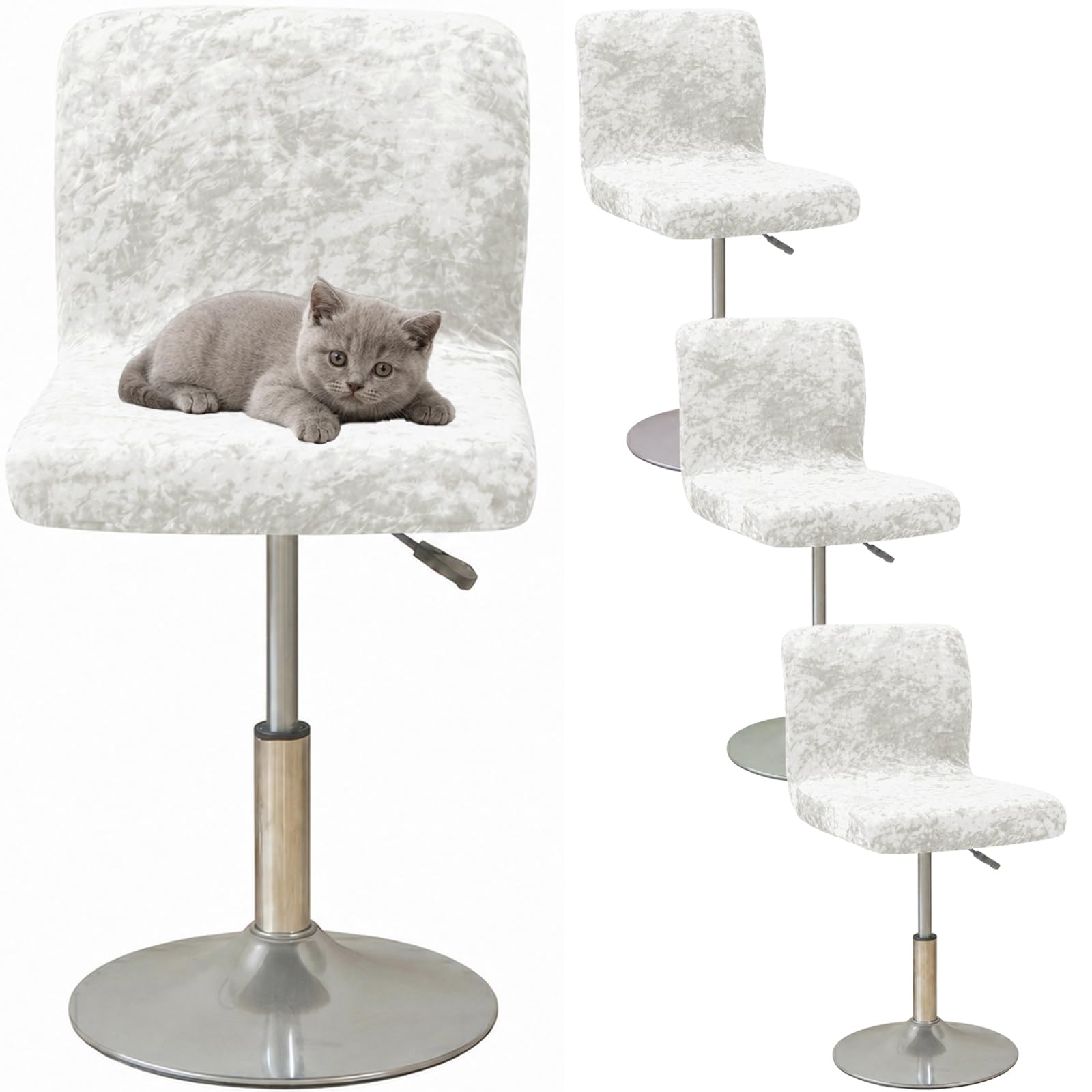 ZRCYXDW Bar Stool Covers, Crushed Velvet Swivel Bar Stool Chair Covers Soft Stretch Pub Counter Stool Covers Non Slip Stool Cover For Swivel Barstool Chair Seat-White-4 pack