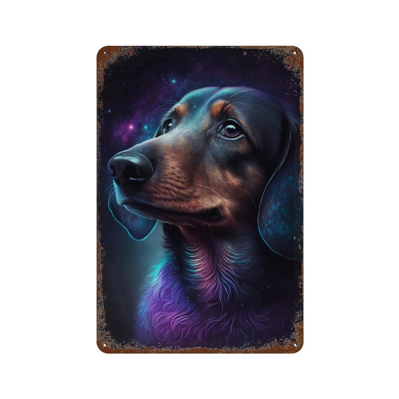 Garage Style Cosmic Dachshund Portrait Distressed Metal Wall Sign 11.8"x7.9", Retro Wall Decor for Bar And Workshop