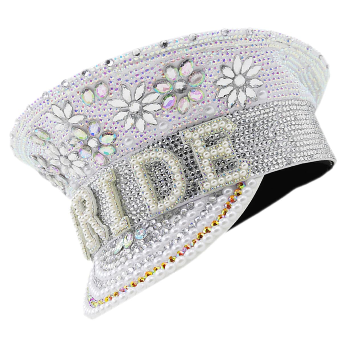 POPETPOP Sombrero de Fiesta Gemas de Imitación para Mujer, Talla Única Ajustable, Accesorio para Despedidas de Soltera y Bodas, Sombrero de Capitán Elegante para Playa y Fotografía