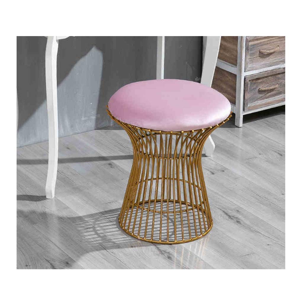 Taburete de maquillaje de hierro dorado gzz y banco de zapatos nórdico rosa