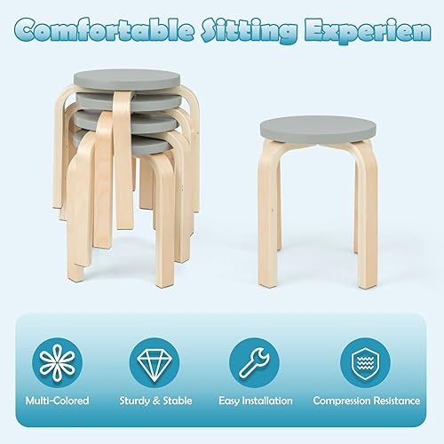 Miniatura 9 de INFANS Juego de mesa y taburete de madera para niños, mesa de actividades de 5 piezas con 4 taburetes para niños pequeños, bloque de construcción,