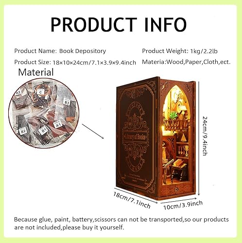 Miniatura 3 de Soporte de madera 3D para libros, rompecabezas DIY casa de muñecas sujetalibros de madera, kit de construcción con luz LED para adultos para