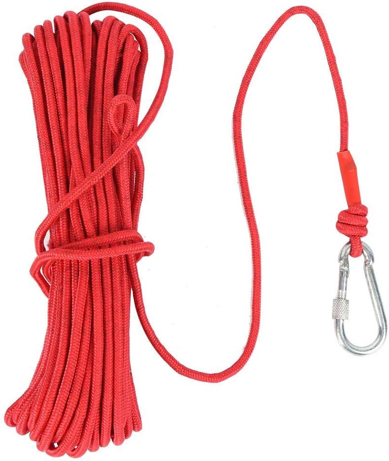 Walfront 20M Magnet Fishing Nylon Rope, High Strength Cord Safety Braid Rope Fishing Strong Pull Force Treasure Salvage Rope with Carabiner