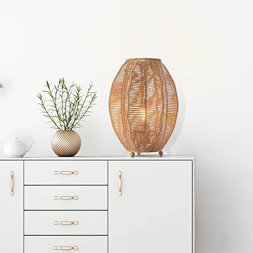 Miniatura 9 de Lámparas de mesa bohemias para dormitorio, pequeña lámpara de noche tejida natural, lámpara de mesita de noche de papel, lámpara de mesa auxiliar