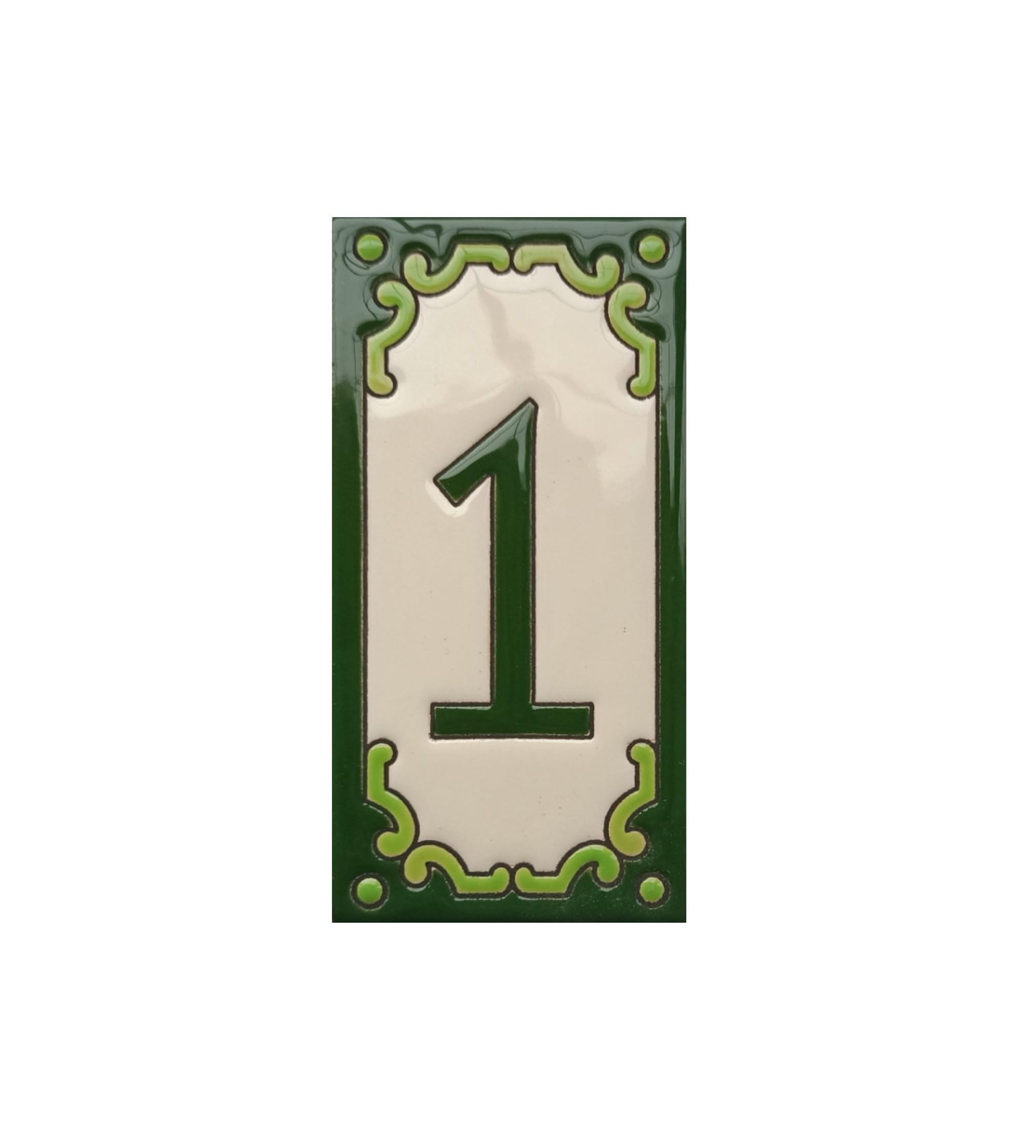 Hand-Painted Jacho Green Number Tiles Option of Metal Filigree Frames - 11 x 5.5 cm (Number 1 Tile)