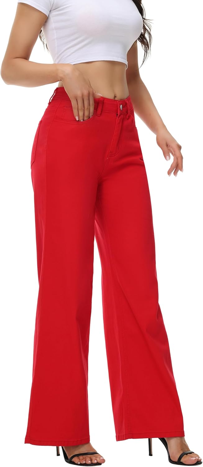 Women’s Wide Leg Jeans Casual Baggy High Waisted Stretch Denim Pants - Image 2