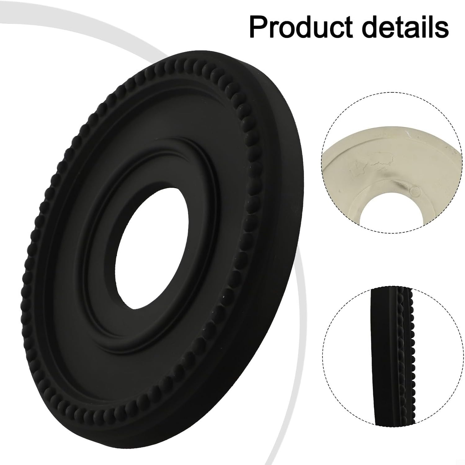 Black 12 Inch Ceiling Medallion for Light Fixtures,Lightweight PU Decorative Cover Plate with Easy for Adhesive Installation,Round Design for Standard 4 in Center Cutout