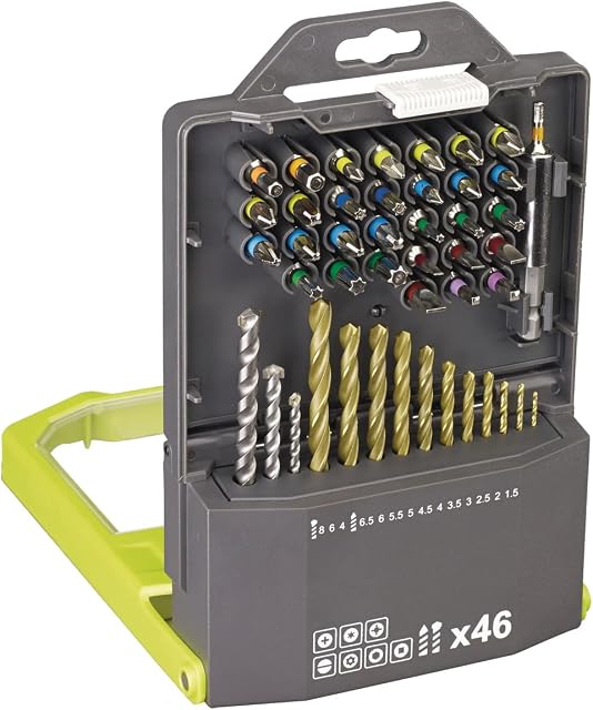 Ryobi RAK46MIX Mixed Drilling and Driving Bit Set, 46 Piece