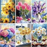 DOZEEZOP 6 Pack 5D Diamond Painting Kits for Adults, Diamond Art Kits for Adults Beginners of All Ages, Round Full Drill Arts and Crafts Gems Home Wall Decor 12x16 Inches Flowers
