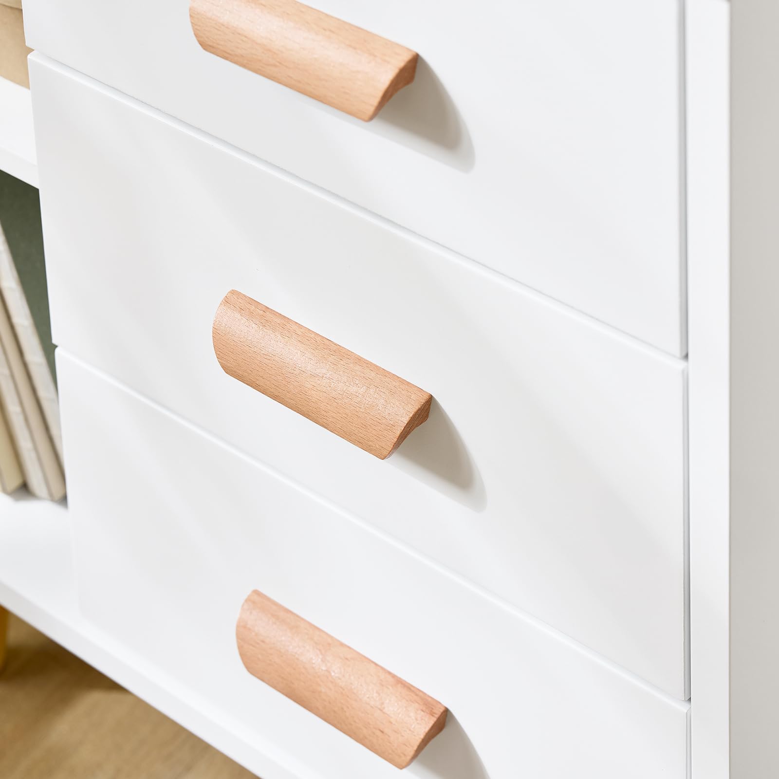 SoBuy Mesita de Noche con 3 Cajones y 2 Estantes 48x40x60cm | Mesa auxiliar moderna con almacenamiento para dormitorio, blanco FBT95-W