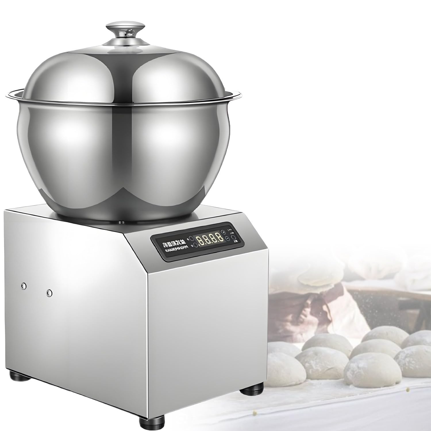 Pétrin à pâte Rotatif bidirectionnel, en Acier Inoxydable, 5/8 kg, Double Rotation, Bol, Couvercle et minuterie, pour boulangeries, pizzerias et Restaurants. 8KG