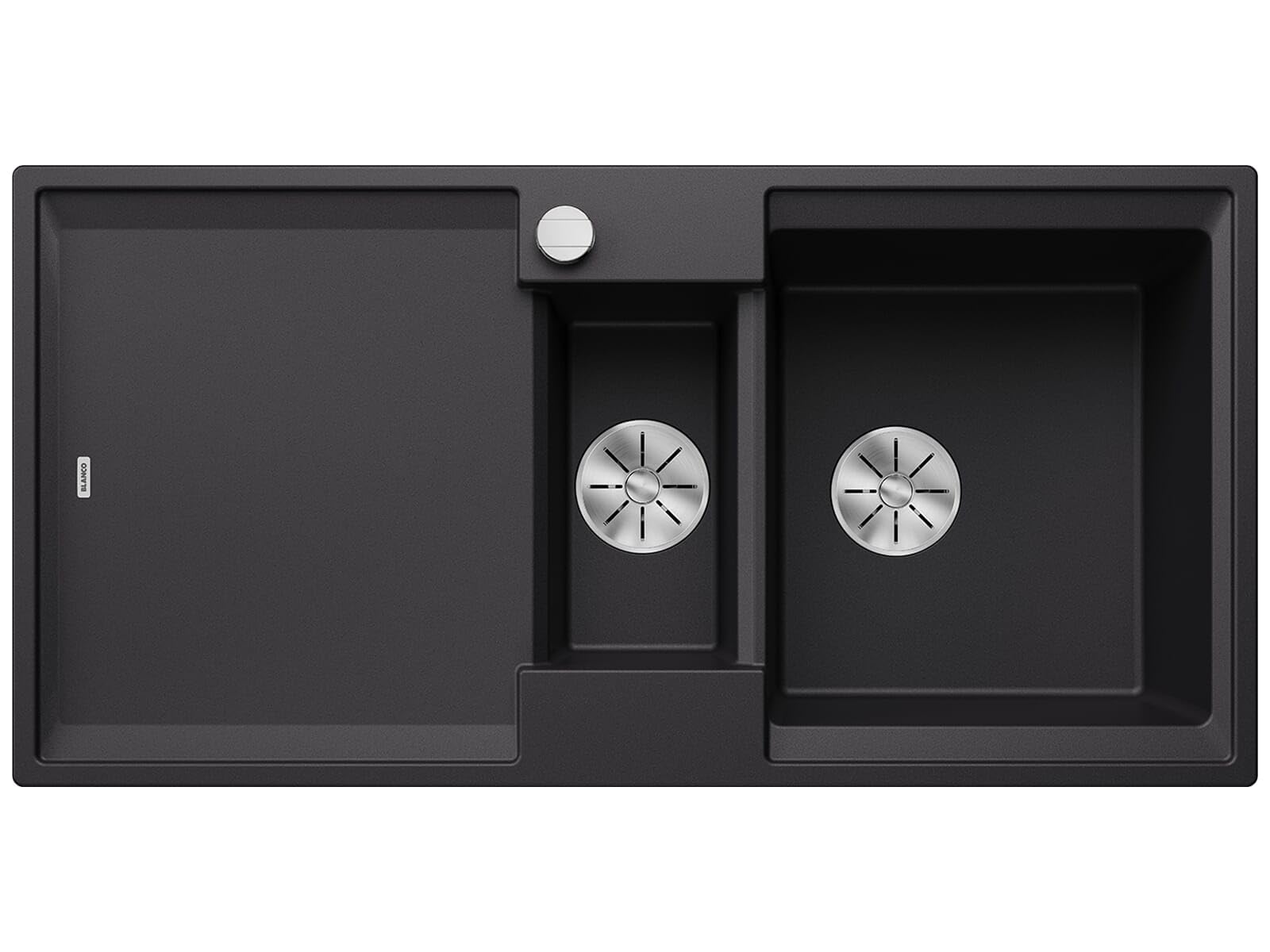 BLANCO ADIRA 6 S | Granitspüle aus SILGRANIT schwarz | Einbauart: Einbau von Oben | reversibel | für 60 cm breite Unterschränke | Großes Becken | Reinigungsfreundliche Öberfläche | [100x50x21,2 cm]
