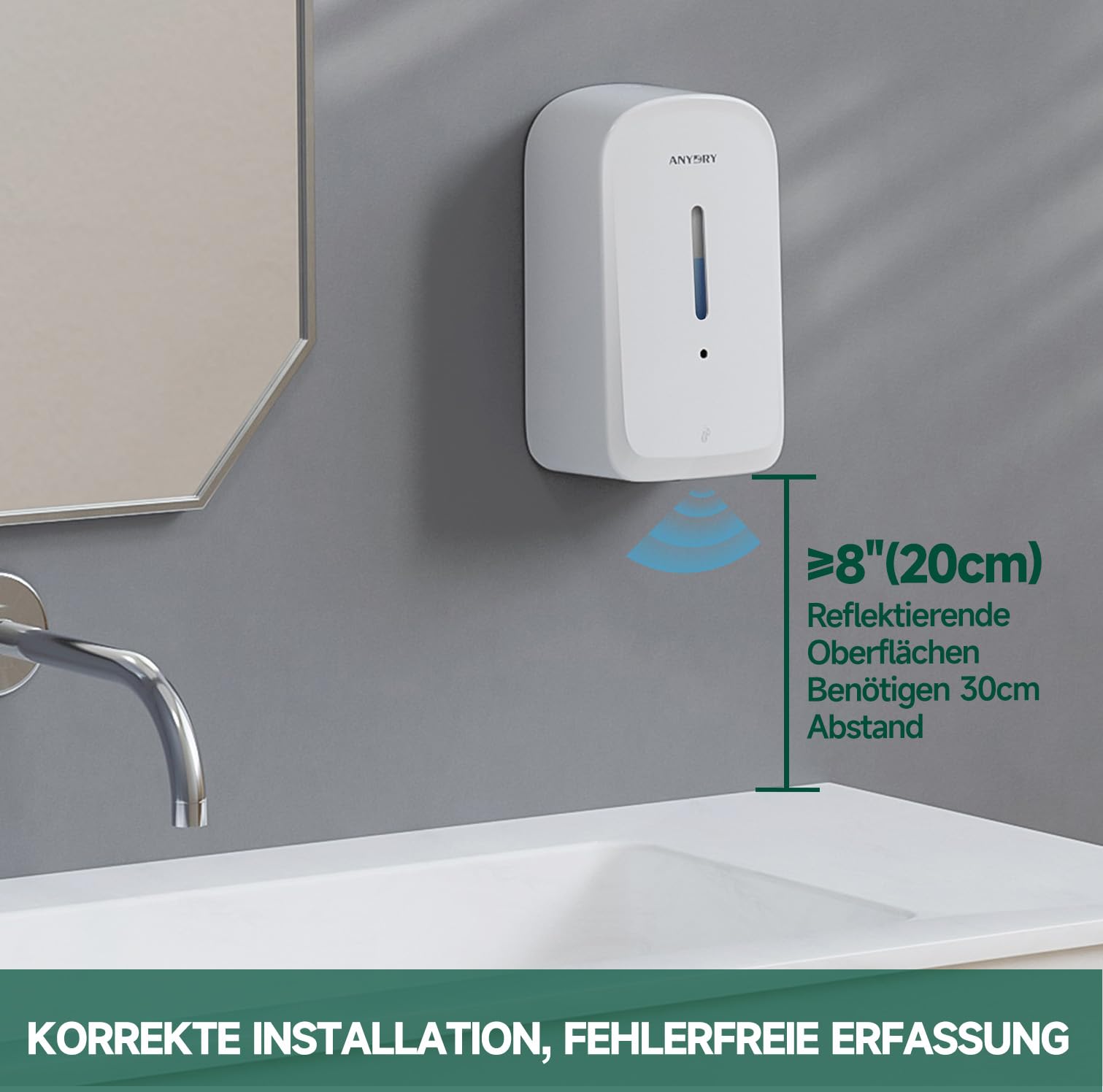 anydry Kommerzieller automatischer Seifenspender mit 1000 ml Fassungsvermögen, Wandmontage, berührungslose Flüssigseifen-Ausgabe für stark frequentierte Toiletten, Modell 1220S Weiß