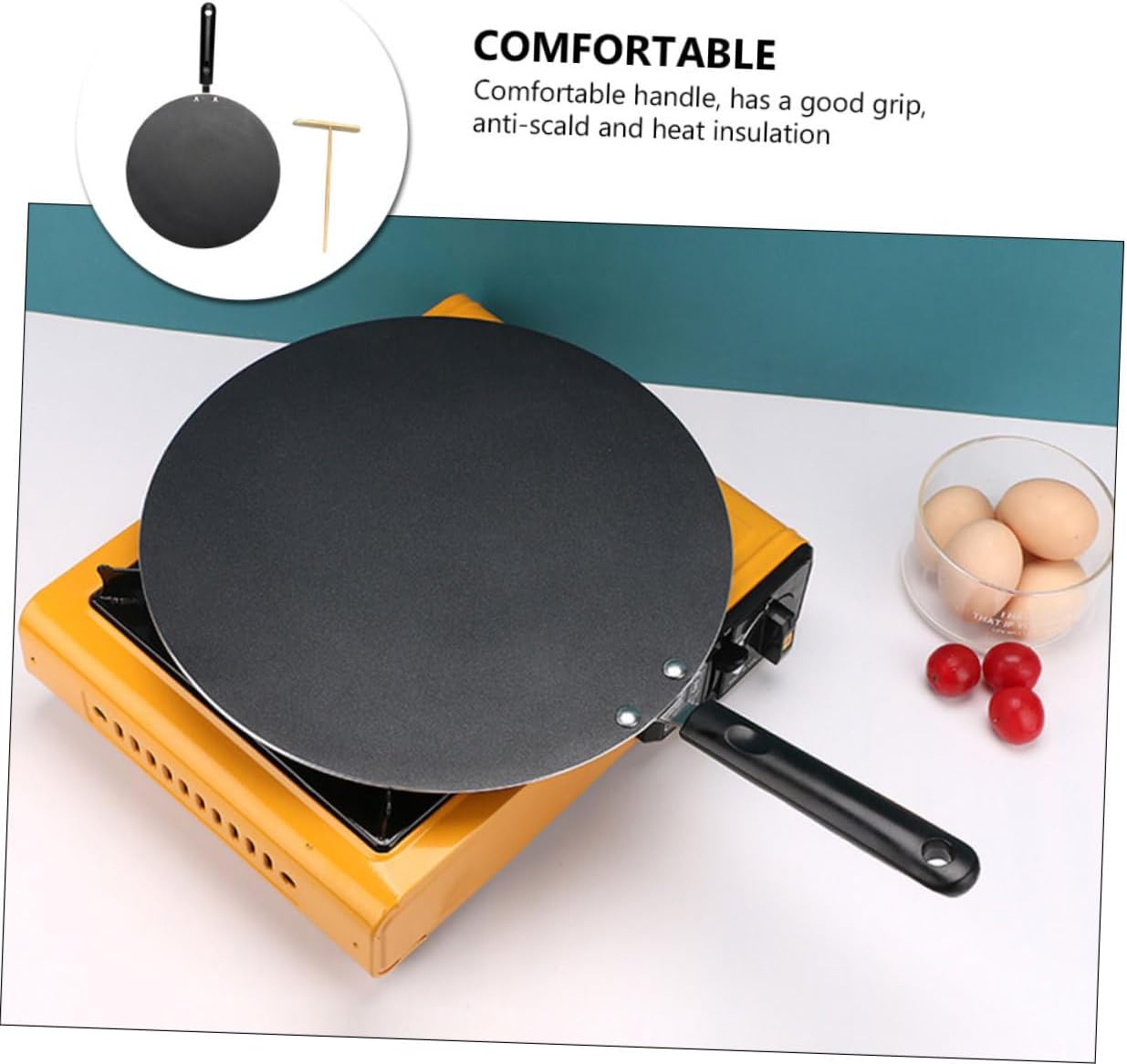 1Set Non Stick Frying Pan for Home Cooking Ergonomic Handle Scraper Included for Pancakes and Crepes Easy Clean Kitchen Skillet for Everyday Use