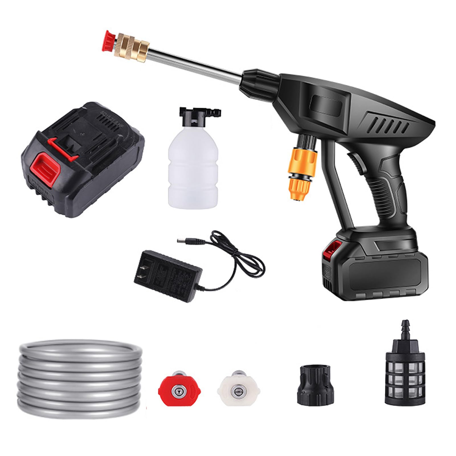 Idropulitrice A Batteria con Kit di Accessori, Nuovo Ugello Regolabile Aggiornato, Idropulitrice A Getto d'Acqua Ad Alta Pressione in Metallo per La Pulizia E Il Lavaggio Dell'auto(Color:A)