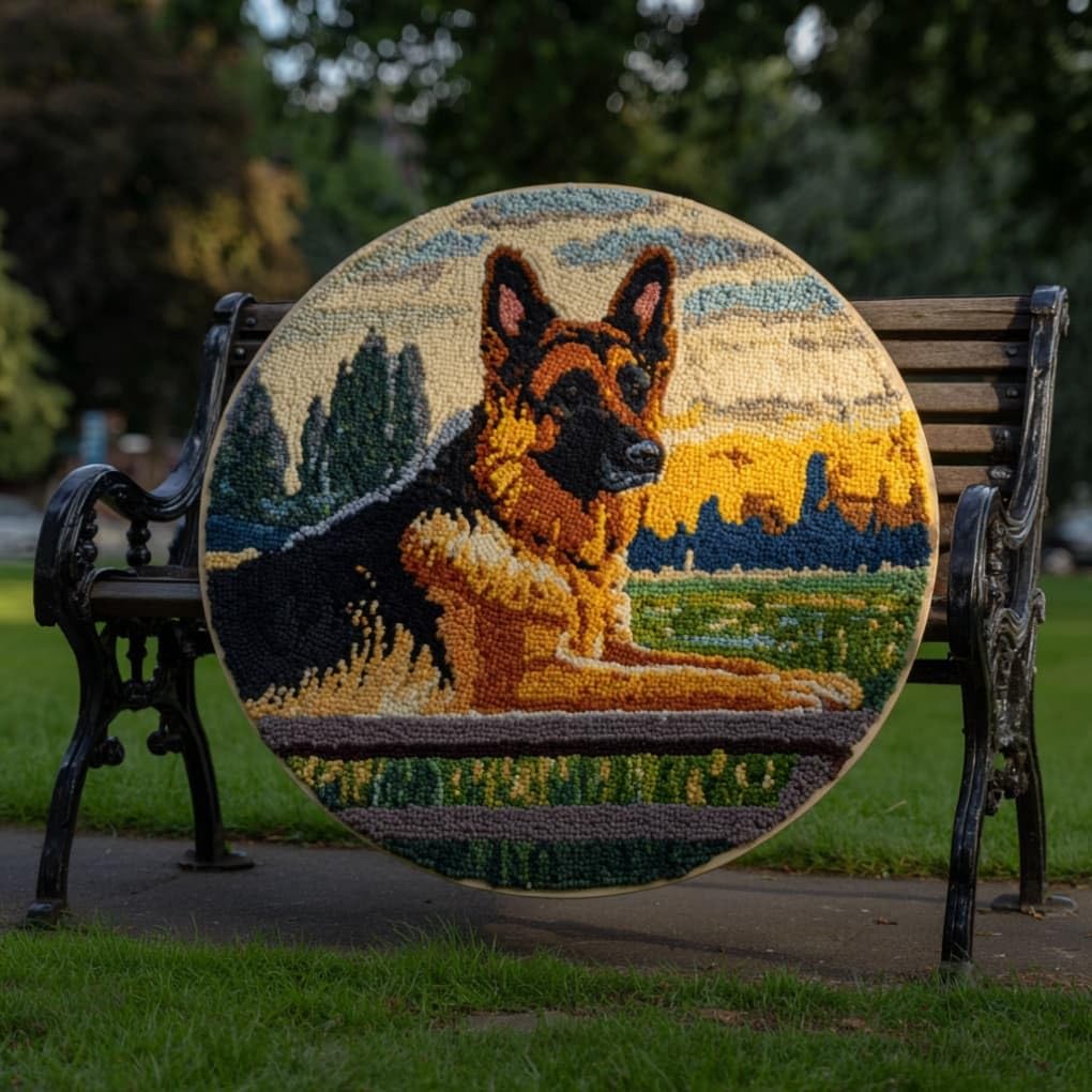 kitphoenix Creative Round Latch Hook Rug Kit German Shepherd 50 X 50Cm Handmade Latch Hook Kits for Adults for Christmas Carpet Beginners Adults