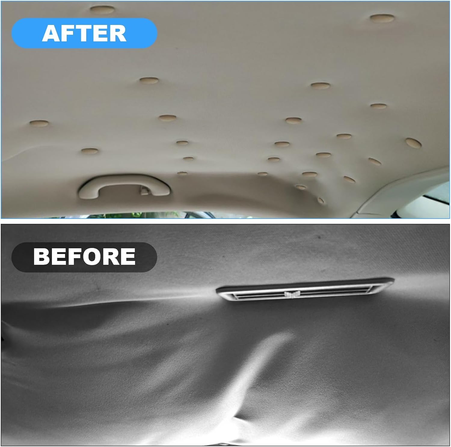 Adiwo Kit Riparazione Cielo Auto, 72 PCS Vite per Riparazione Tetto Auto, Set di Riparazione Cielo Auto con Spille, Cacciavite, Metro a Nastro per Tutte Auto Riparazione Cielo Auto (Grigio)