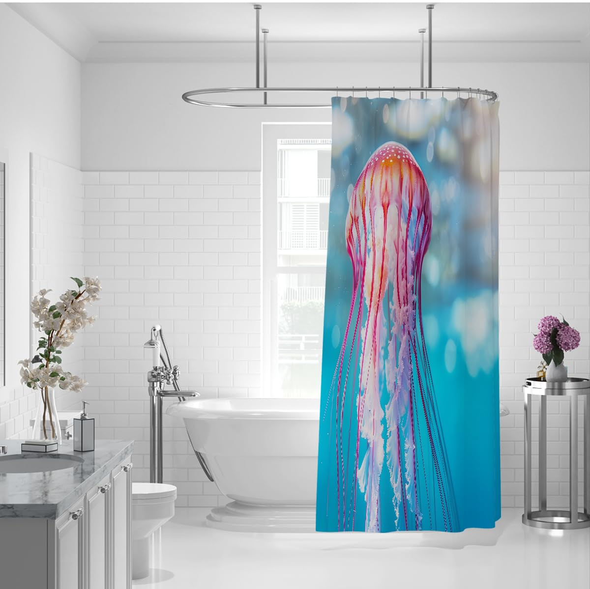 Rideau Douche Motif meduses Ocean sous-Marin 180 x 180 cm