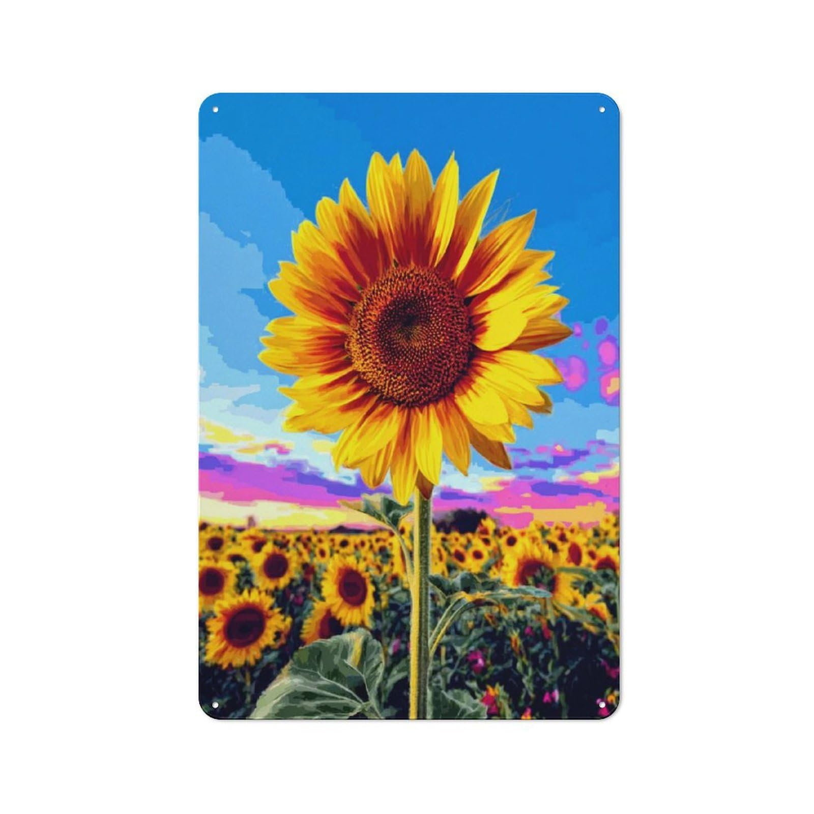 Junmoney Sunflower Field Sunset-1 Retro Metal Sign 30X20cm For Lounge Or Reading Corner, For An Autumn Wall Display In Lounge And Reading Corner