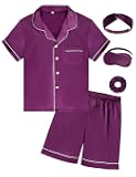 SEALINF Satin Girl Pajama Set Silk Pajamas for Girls With Eyemask 2 Pcs Button-up Sleepwear Kid Pjs Nightwear