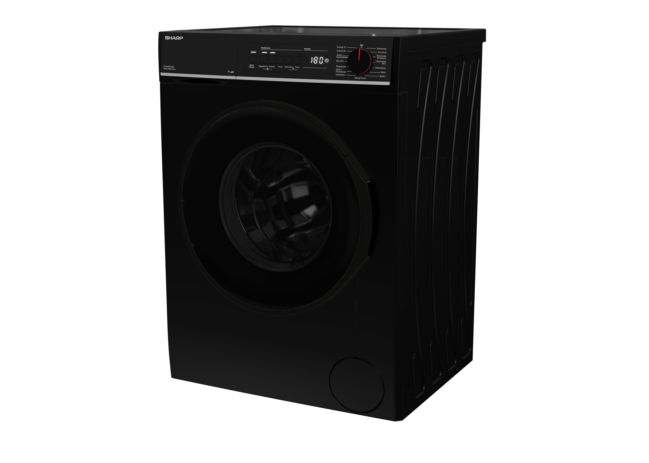 SHARP ES-PRO814BA-DE Waschmaschine 8 kg EEK A 1400 U/min WiFi Inverter Motor Dampf AquaStop Schwarz