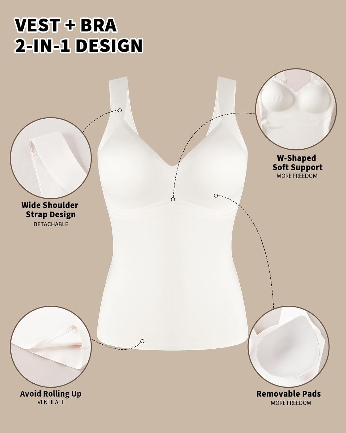 Shapewear Tank Top with Built-in Bra, Seamless Shaping Camisole, Tummy Control