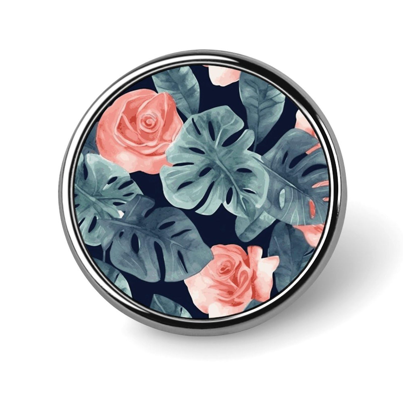 Watercolor Monstera Pattern Brooch Pins Round Pin Brooches for Women Men Enamel Pins, Round Button Pin, Metal Badge Brooch Party Costume Accessory, Christmas Birthday Gifts