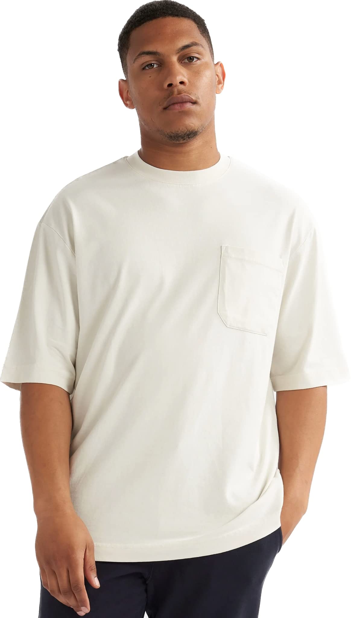 Alsestudio Men's Off-White `S Oversized T-Shirt 100% Cotton Premium Quality Soft Touch Short Sleeve With Pocket Essential Style Oversized Fit Casual T-Shirt For -Off White-Medium