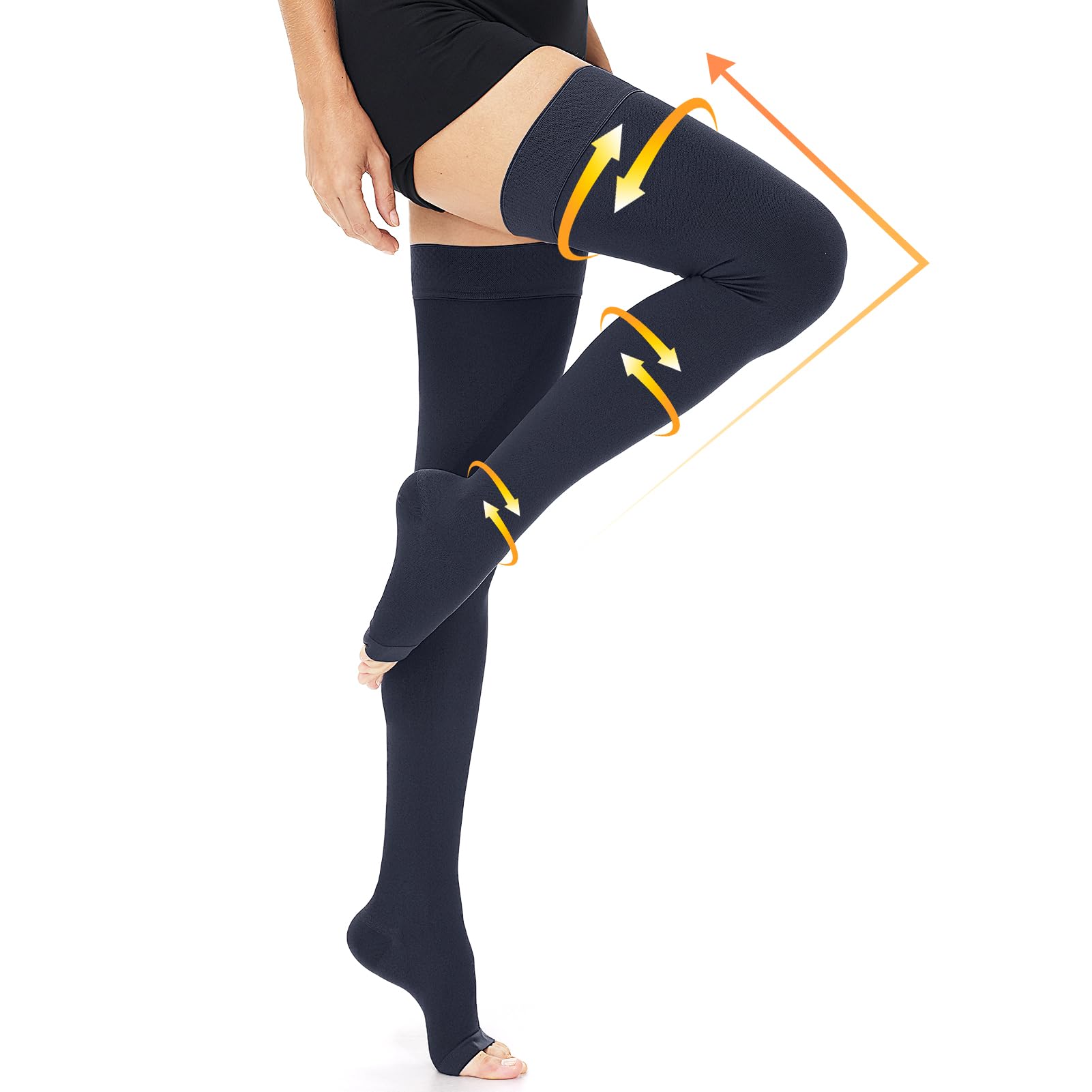 beister 15-20 mmHg Open Toe Medical Compression Stockings for Women Men, Thigh High Graduated Compression Socks with Dot Silicone Band, Support