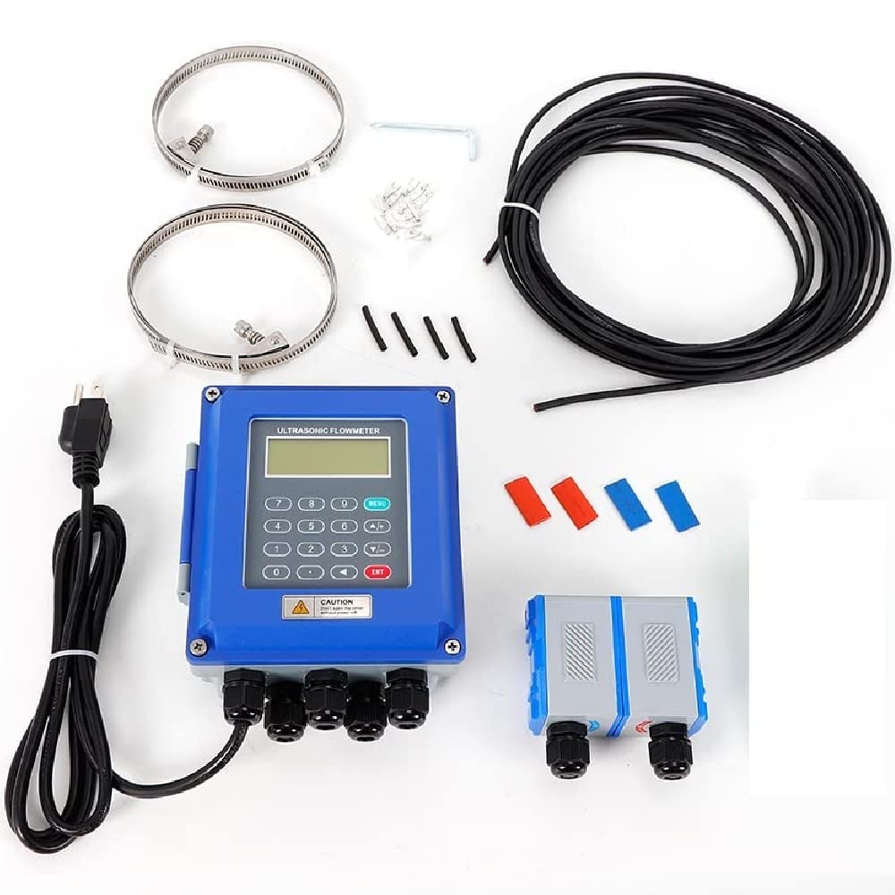 TUF-2000B/TM-1 Ultrasonic Flow Meter, IP67 Digital Wall Mounted/Din-Rail Mounting Liquid Flowmeter Tester Flowmeter Module for DN32~DN6000mm Pipe (US Stock)