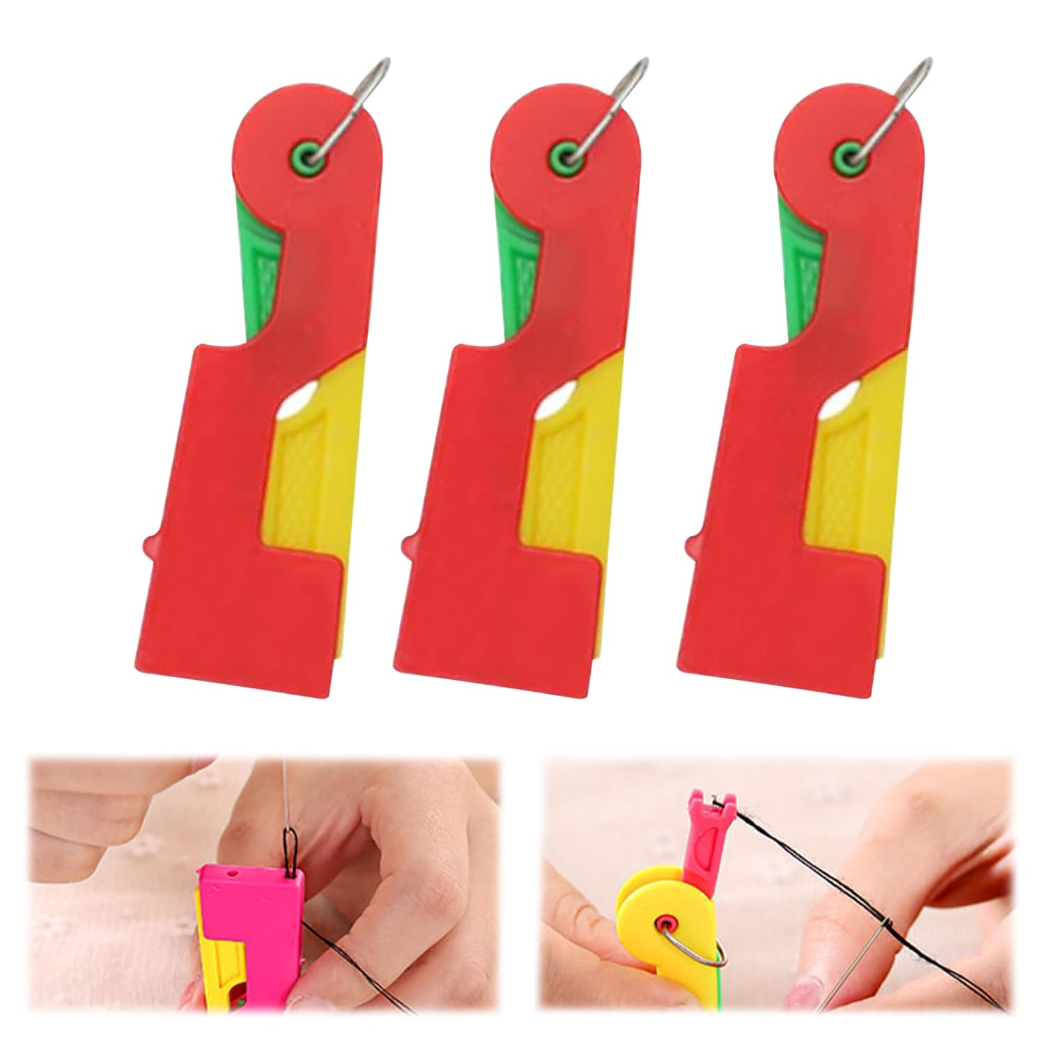 Needle Threaders,Automatic Needle Threader,Quick Needle Threader for Hand Sewing and DIY for All Sewing Enthusiast (RED-3pcs)