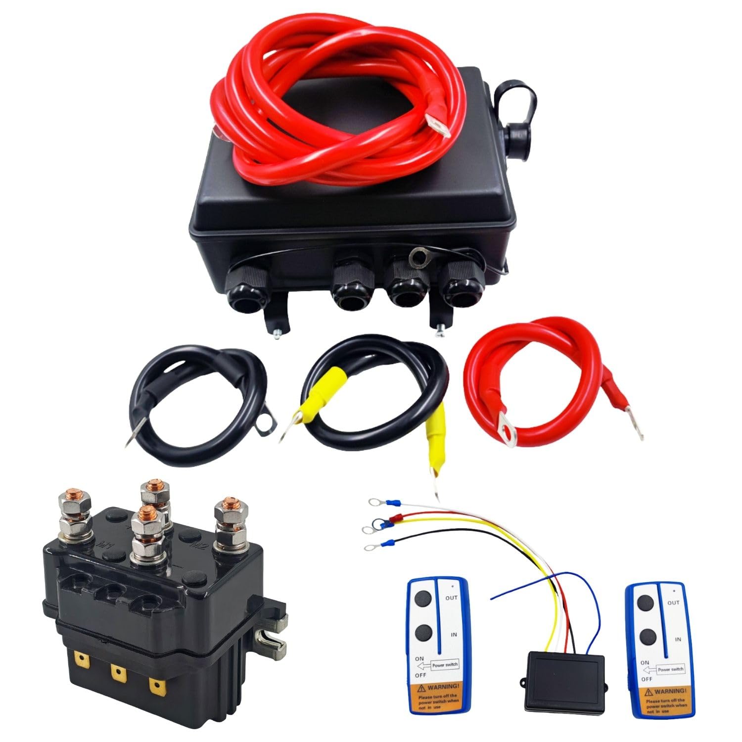 12V 500A Winch Solenoid Relay Contactor w/Box and 2X Remote Control | Fits 8000lb - 12000lb Winches ATV UTV Jeep 4x4 Vehicle 12V Trailer, 1X Control Box, Wireless Winch Remote Controller Kit