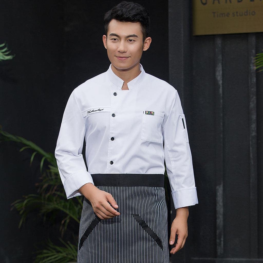 Qianly Kochjacke Herren Damen Langarm Kochkittel Servicebekleidung mit Thermometertasche Einreihig Aus Strapazierfähigem Polyester Spandex für Hotel Küche Ga