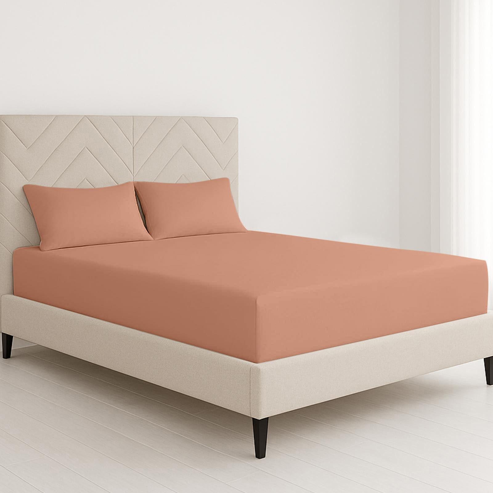 ChComfort Deep Double Size Fitted Sheet with 2 Matching Pillowcases - Brown Brick Microfiber, All-Around Elastic 40cm Depth, Wrinkle-Free, Fade Resistant - Suitable for All! (Brown Brick, Double) — image 1