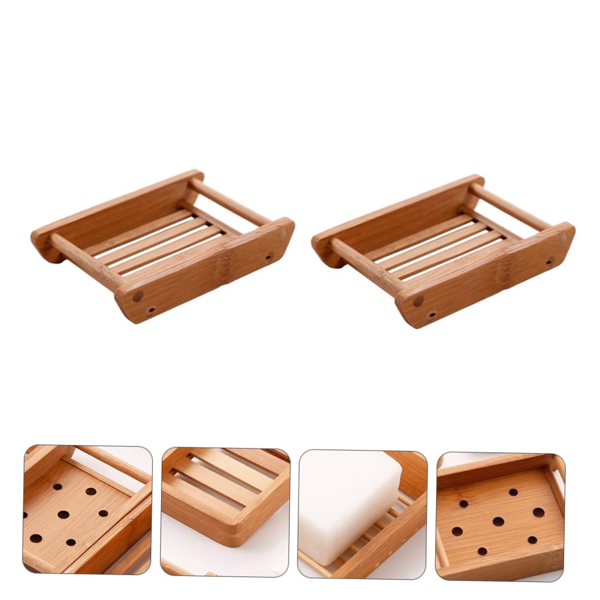 3 Series Jabonera De Madera Jabonera para Baño Bandeja Escurridora De Jabón De Madera De Bambú 2 Piezas x 3