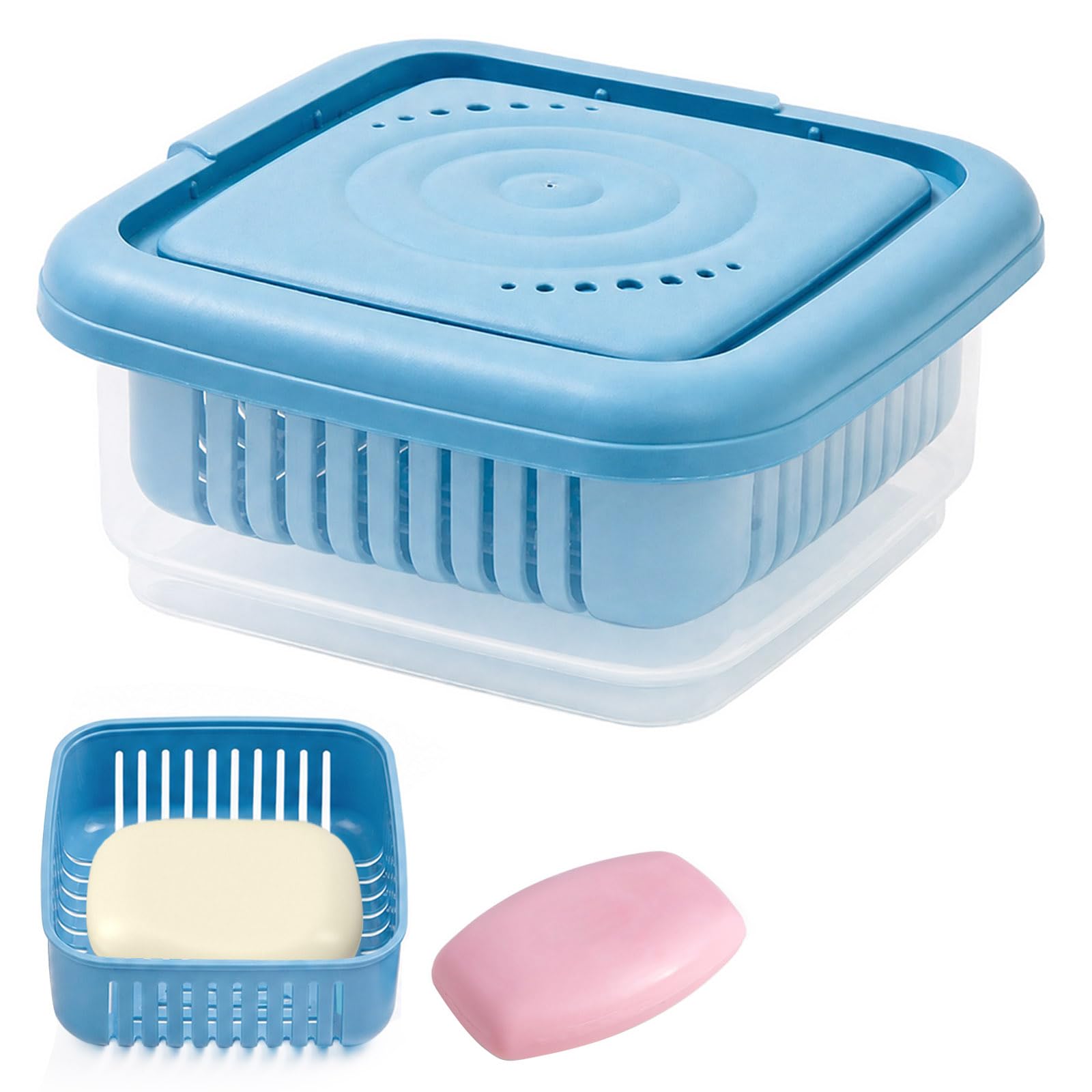 Msjuwek Premium Travel Soap Dish with Lid & Drainage Layer, Leakproof Square Bar Soap Holder Case for Shower, Bathroom, Gym, Camping and Traveling, Compact Portable Toiletry Container