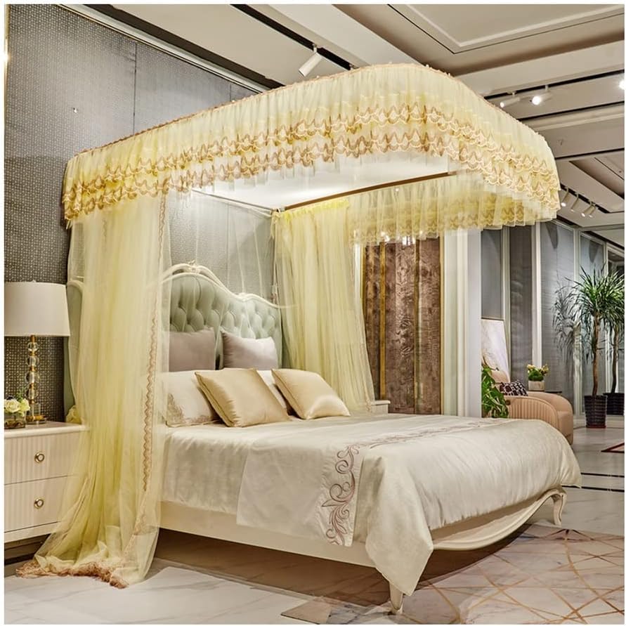 Cortina mosquitera para cama de 180x220 y 200x220 cm con dosel decorativo amarillo