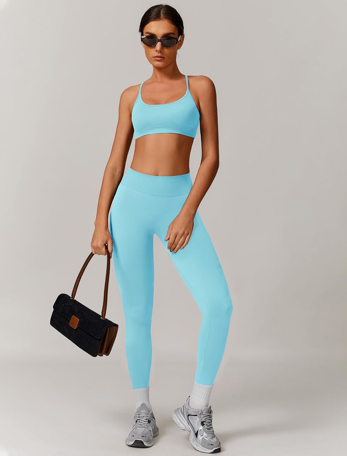 QBGJTD Womens Workout Sets Criss Cross Open Sports Bras and High Waist Leggings Sets Pilates 2 Piece Outfits for Women