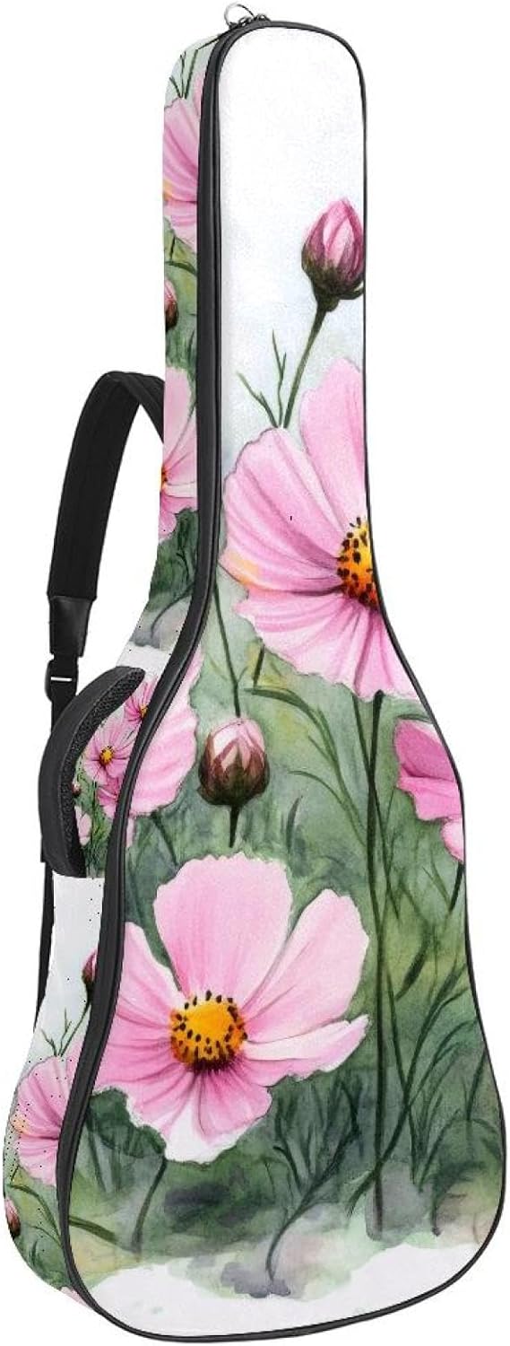 Acoustic Guitar Gig Bag 10mm Thick Padding, Soft Waterproof Guitar Case with Adjustable Backpack Straps for 40-42 Inch Guitar, Watercolor Modern Art Flowers Tropical Leaves